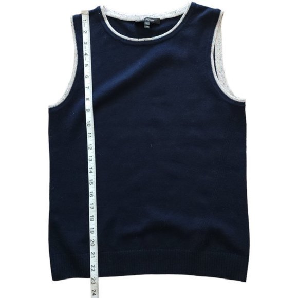 St. John 100% Cashmere navy cape twinset with grey speckled trim - Picture 9 of 14